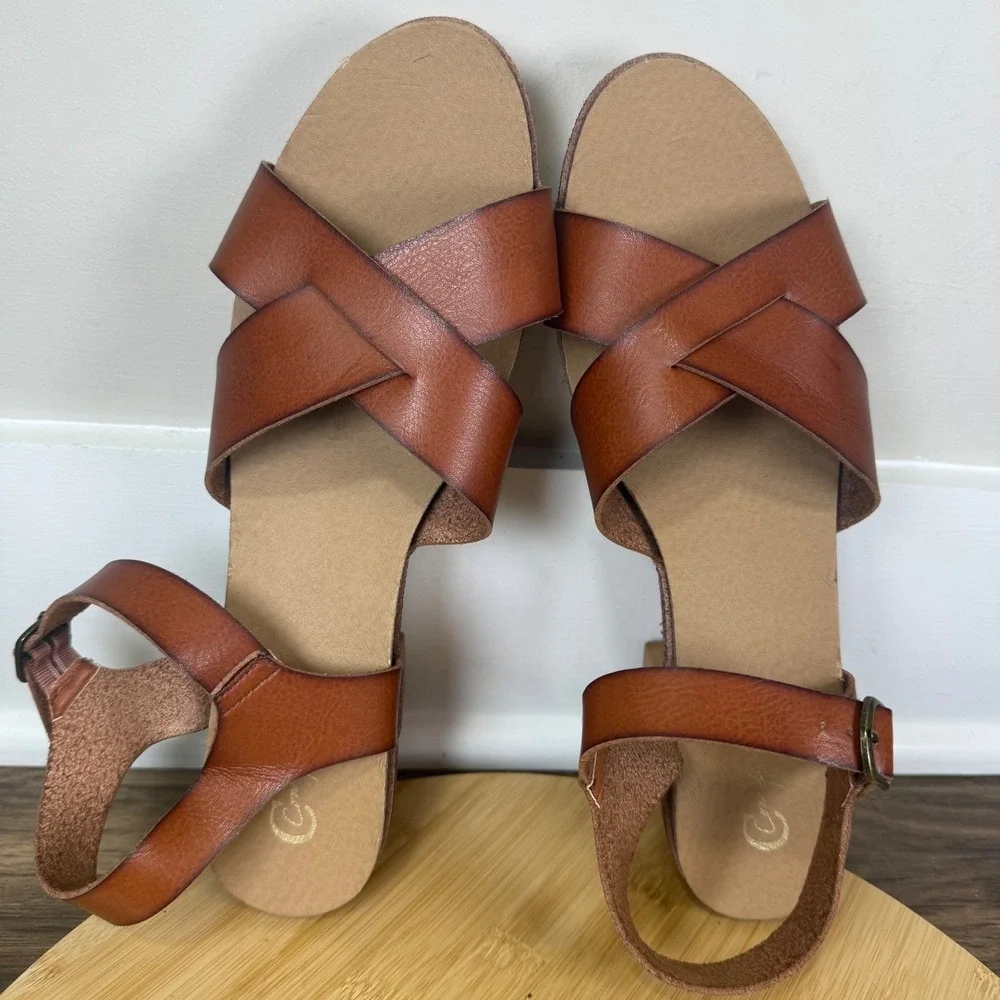 Comfort Plus Platform Sandals Womens 11 Brown Block Heel 70s Boho 70s Festival